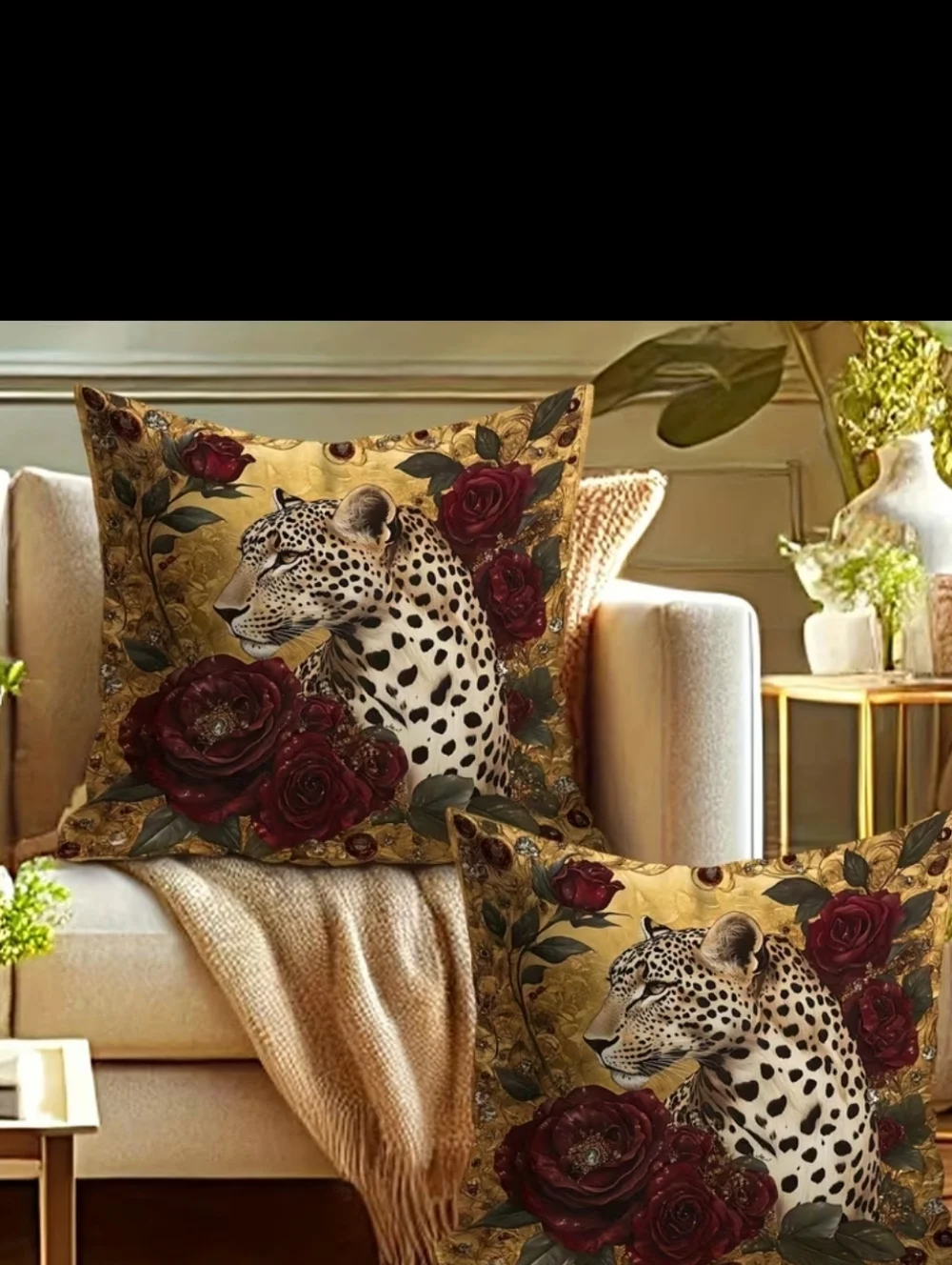 Set Elegant Black & Gold Leopard Design Throw Pillow Covers   NEW 20×20